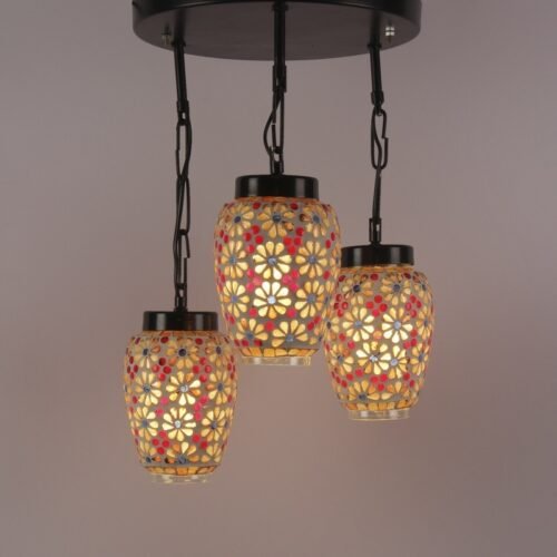 Inverted Black Glass and Iron Cluster Hanging Light